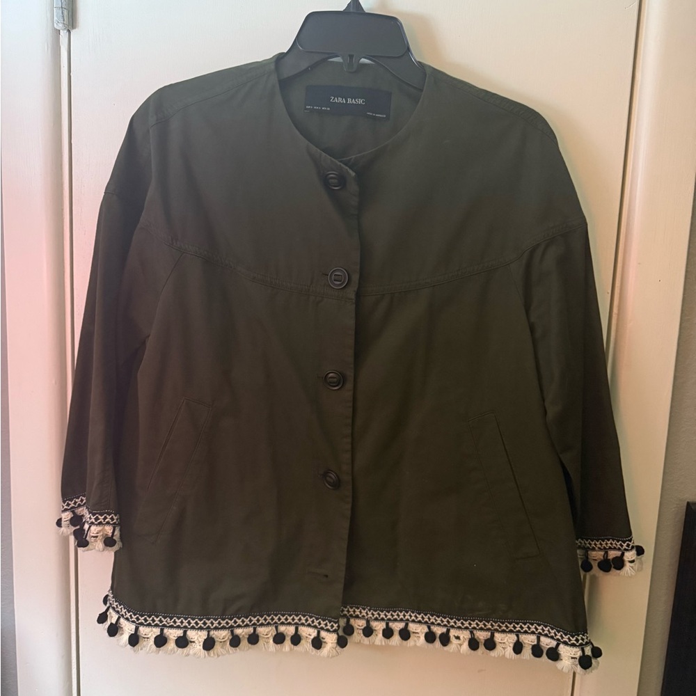 Zara Women's Olive Utility Jacket with Tassel Detail